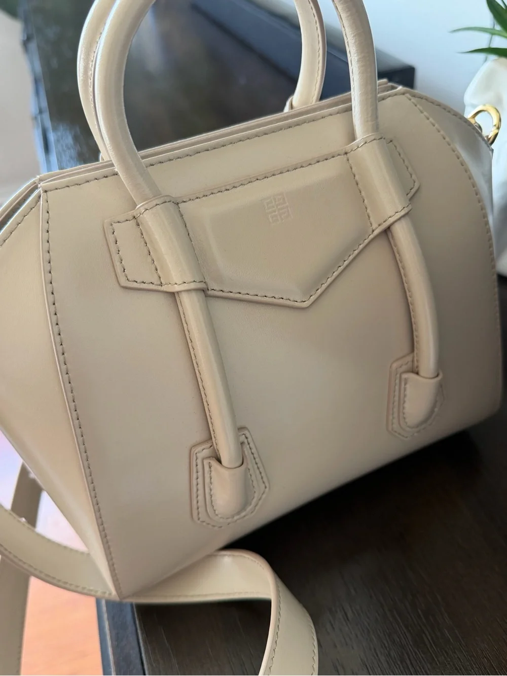 Givenchy Beige Patent Antigona Satchel with Gold Hardware